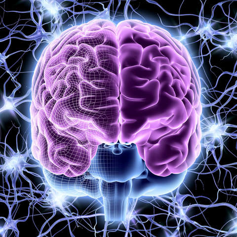 Glowing purple brain illustration surrounded by electrified neuron connections