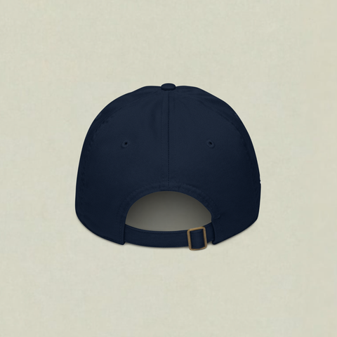 Navy Gubbins collaboration cap, back view with adjustable strap