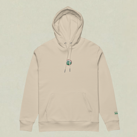 Cream SaladPower hoodie with the USDA Organic seal embroidered on the chest