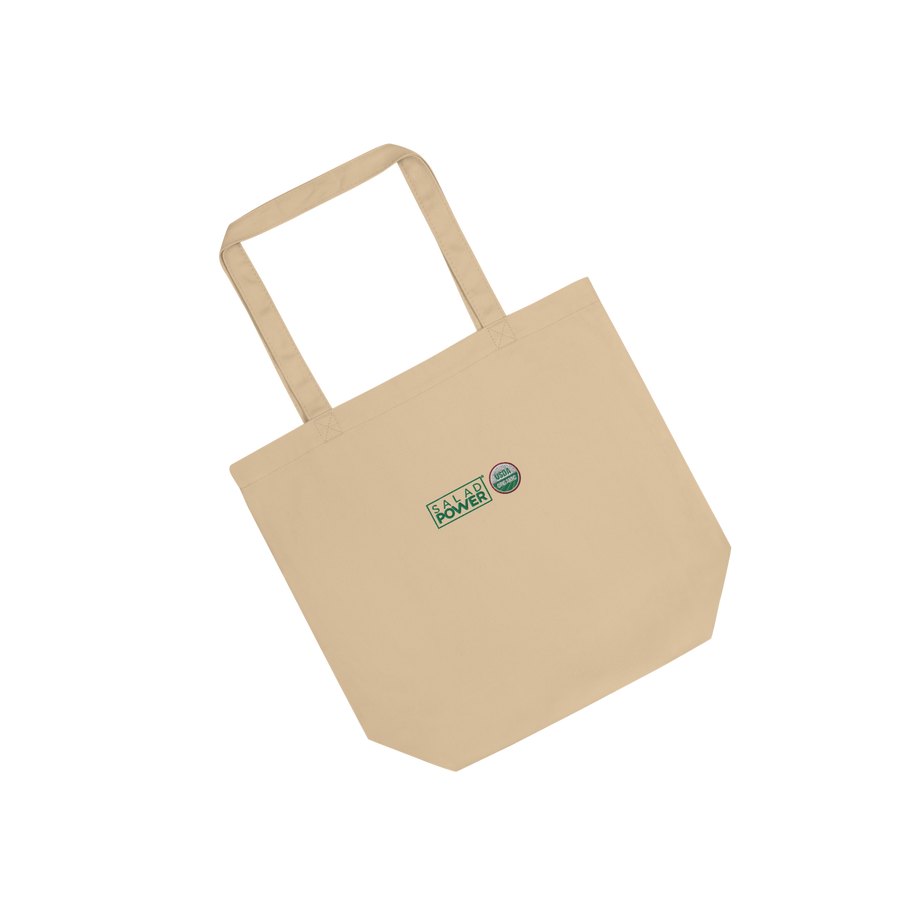 Small natural canvas SaladPower tote bag, angled view